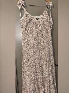 Express White Maxi Dress with Black Dot Print and Tie Shoulders